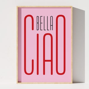Ciao Bella Printable Wall Art, Typography Art Print, Quote Home Decor, Pink Wall Art, Italian Phrase Digital Print