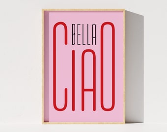 Ciao Bella Printable Wall Art, Typography Art Print, Quote Home Decor, Pink Wall Art, Italian Phrase Digital Print