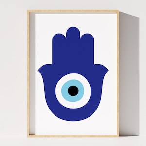 Evil Eye Digital Print, Hamsa Hand Home Decor, Hamsa Printable Wall Art, Evil Eye Protection, Blue Home Decor, Minimalist, Instant Download