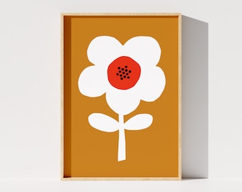 Bloem digitale print, bloemenmuurkunst, Scandinavisch huisdecor, oranje print, moderne afdrukbare poster, maximalistische kunst, Instant Download