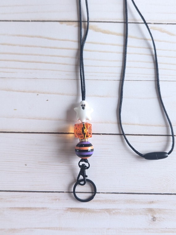 Halloween Pumpkin & Ghosts Lanyard With Breakaway Safety Clip - Wide 20mm Festive Neck Strap - View #2