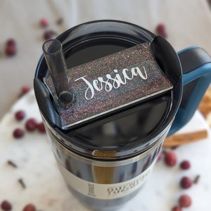 Clear/Glittery, White, Minimalist, Personalized Stanley Cup Tumbler Name Plate, 20/30 or 40oz, Custom Tag, For her, Gift for Mom, Name tag