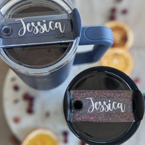 Clear or Glitter, White, Minimalist, Personalized Stanley Cup Tumbler Name Plate, 20/30 or 40oz, Custom Tag, For her, Gift for Mom, Name tag