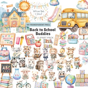 Back to School PNG Clipart Cute Kawaii School Supplies Pastel Printable Nursery Preschool Toddlers Cute Animals Kawaii PNG Design