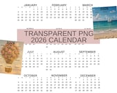 Annual 2026 Calendar PNG Transparent Background Calendar Instant Download PNG 2026 PNG Transparent Calendar Sunday Monday Start Calendar