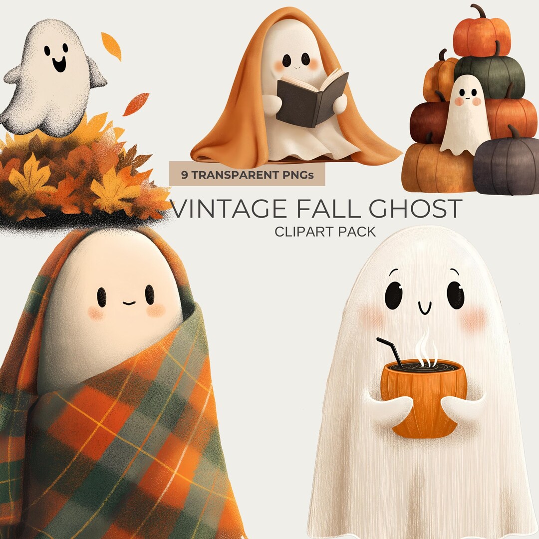Vintage Fall Ghost PNG Clipart Cute Fall Ghost PNG Vintage Halloween ...