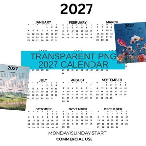 Årskalender 2027 PNG Transparent bakgrundskalender Direktnedladdning PNG 2027 PNG Transparent kalender Söndag Måndag Startkalender
