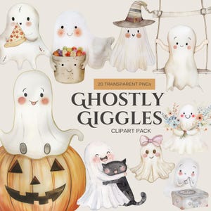 Cute Ghost PNG Halloween Clipart Watercolor Ghost Clipart Spooky Halloween Junk Journal Graphics Watercolor Clipart PNG