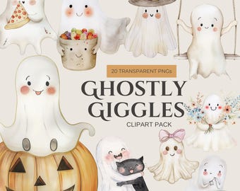 Cute Ghost PNG Halloween Clipart Watercolor Ghost Clipart Spooky Halloween Junk Journal Graphics Watercolor Clipart PNG