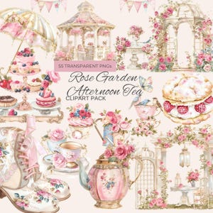 Watercolor Tea Party Clipart Girl Par-Tea Invite Vintage Afternoon Tea Time PNG Pink Elegant Vintage English Floral Pastel Garden