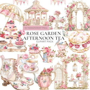 Watercolor Tea Party Clipart Girl Par-Tea Invite Vintage Afternoon Tea Time PNG Pink Elegant Vintage English Floral Pastel Garden