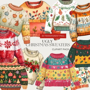Ugly Christmas Sweater PNG Winter Clothing Festive Cozy Watercolor Clipart Digital Download PNG, Personal Commercial Use