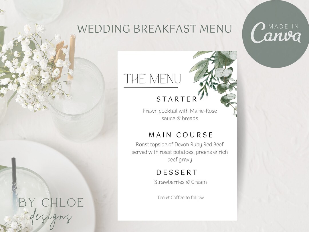 Wedding Breakfast Menu Editable Wedding Breakfast Menu Etsy