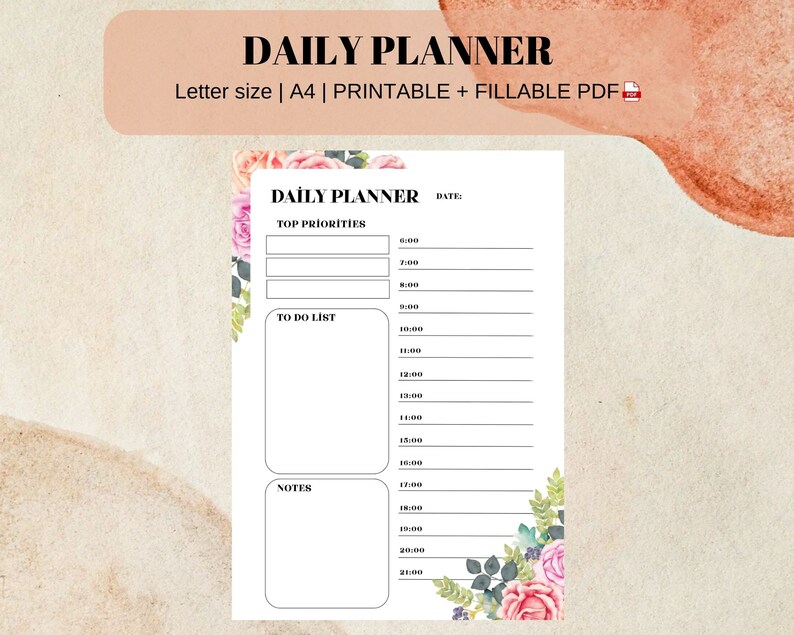 Daily Planner A4 and Letter Size Planner Minimalist Printable Etsy