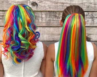 Kids Rainbow Claw Clip Hair Extension Ponytail| Halloween wig| Unicorn Birthday Hair| Rainbow Birthday| Gifts for girls| Hair Accessory