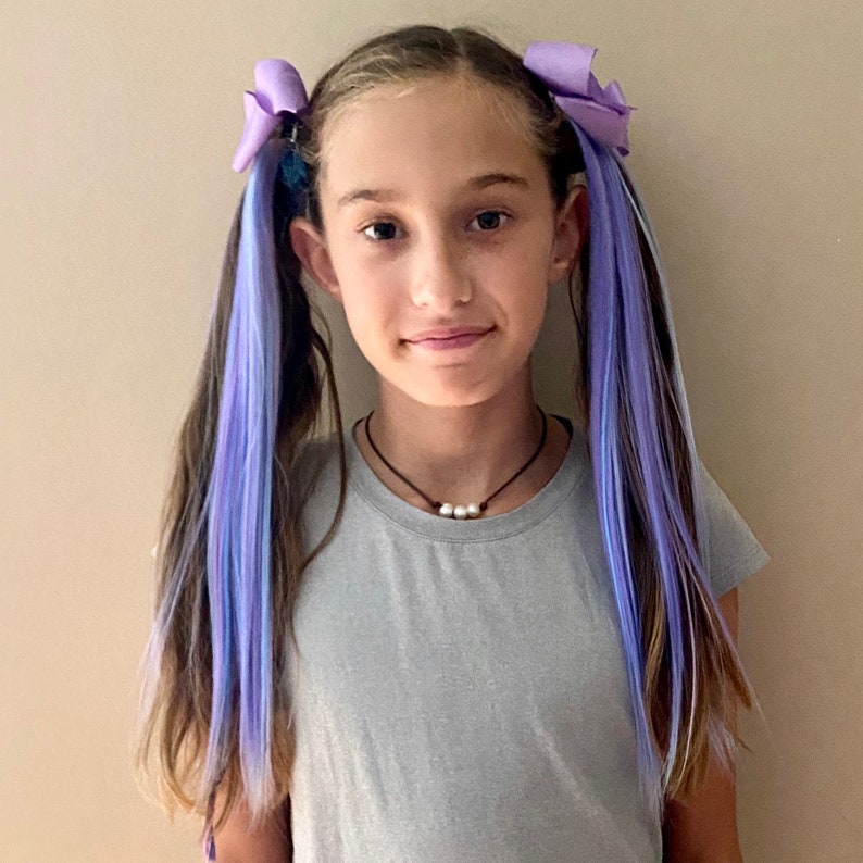 2 Bow Hair Clips Kids Hair Extension Clips Purple Hair Accessories