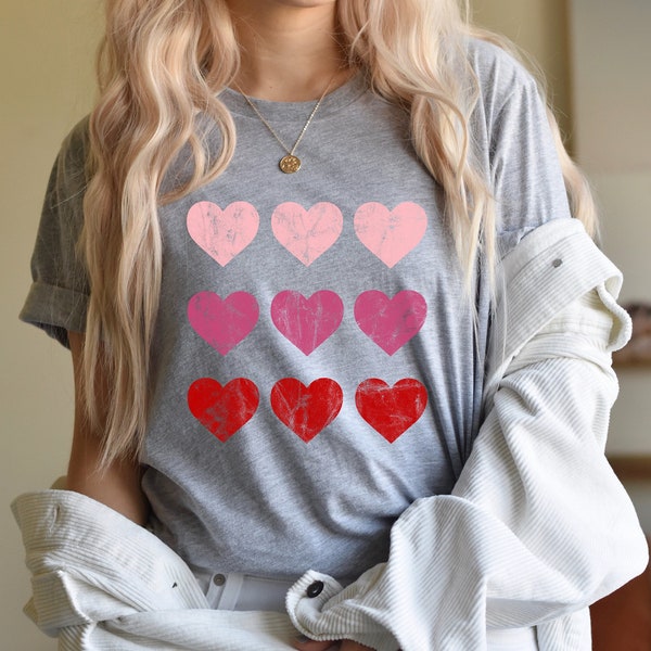 Gradient Hearts Tee, Valentine's Day Shirt, Love Spectrum T-Shirt, Romantic Style Top, Gift for Her, Date Night Apparel, Cute Fashion Wear