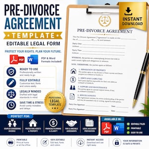 Pre-divorce agreement  Template: Editable Legal Form (PDF & Word)