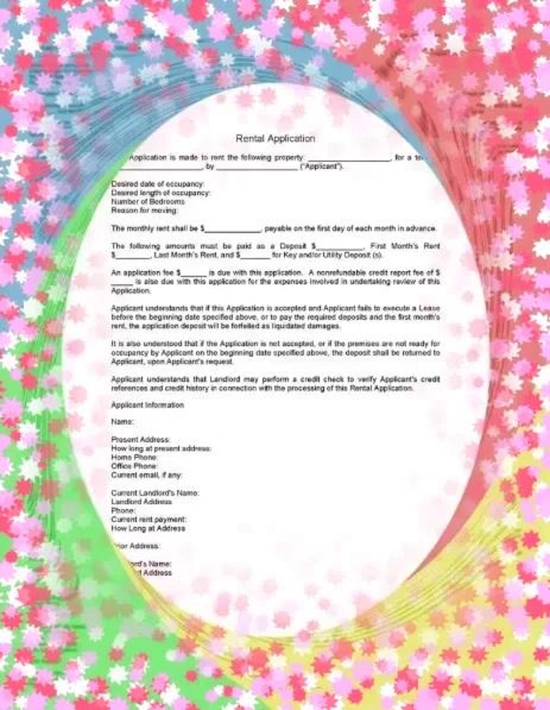 Rental Application Instant Download Legal Form Editable Printable - Etsy