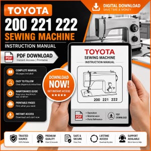 Toyota 200 221 222 symaskin bruksanvisning pdf-nedladdning