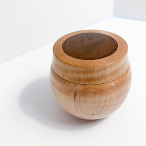 Hand-Turned Curly Maple and Walnut Keepsake Jar with Cover