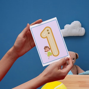 Kinder spielen Zahlen Nachverfolgung Karteikarten - Lustige druckbare Zählaktivität - Montessori Lernen zu Hause - Digitaler Download