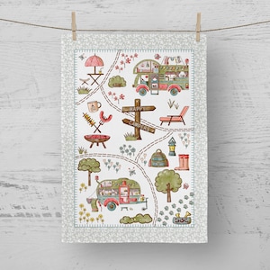 Katoenen theedoek - roadtrip, cadeau voor haar, caravancadeau, campercadeau, kaart, keukencadeau, housewarming, omacadeau