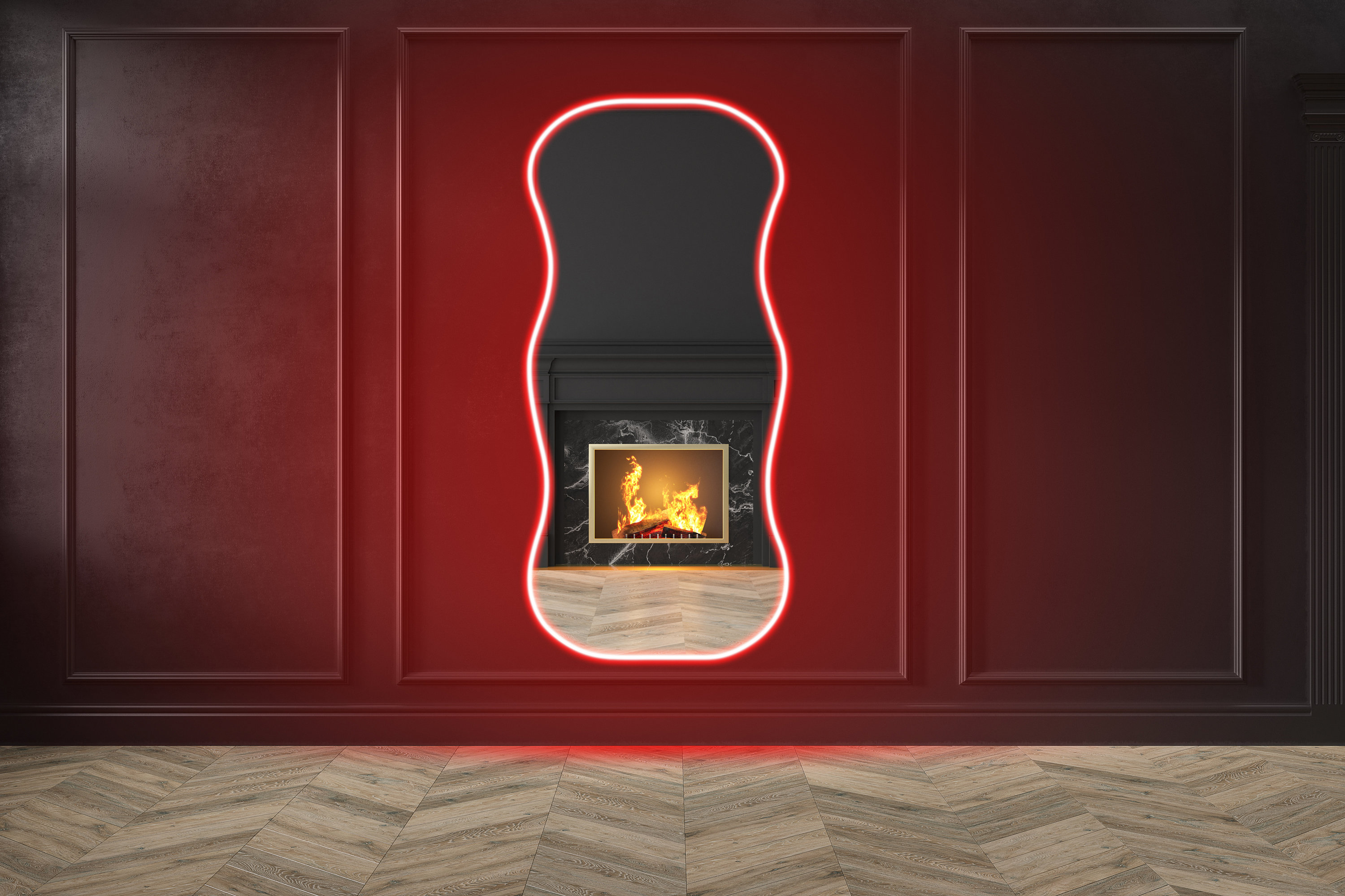 Wavy Neon Lighted Floor Mirror Neon Led Full Length Mirror Etsy