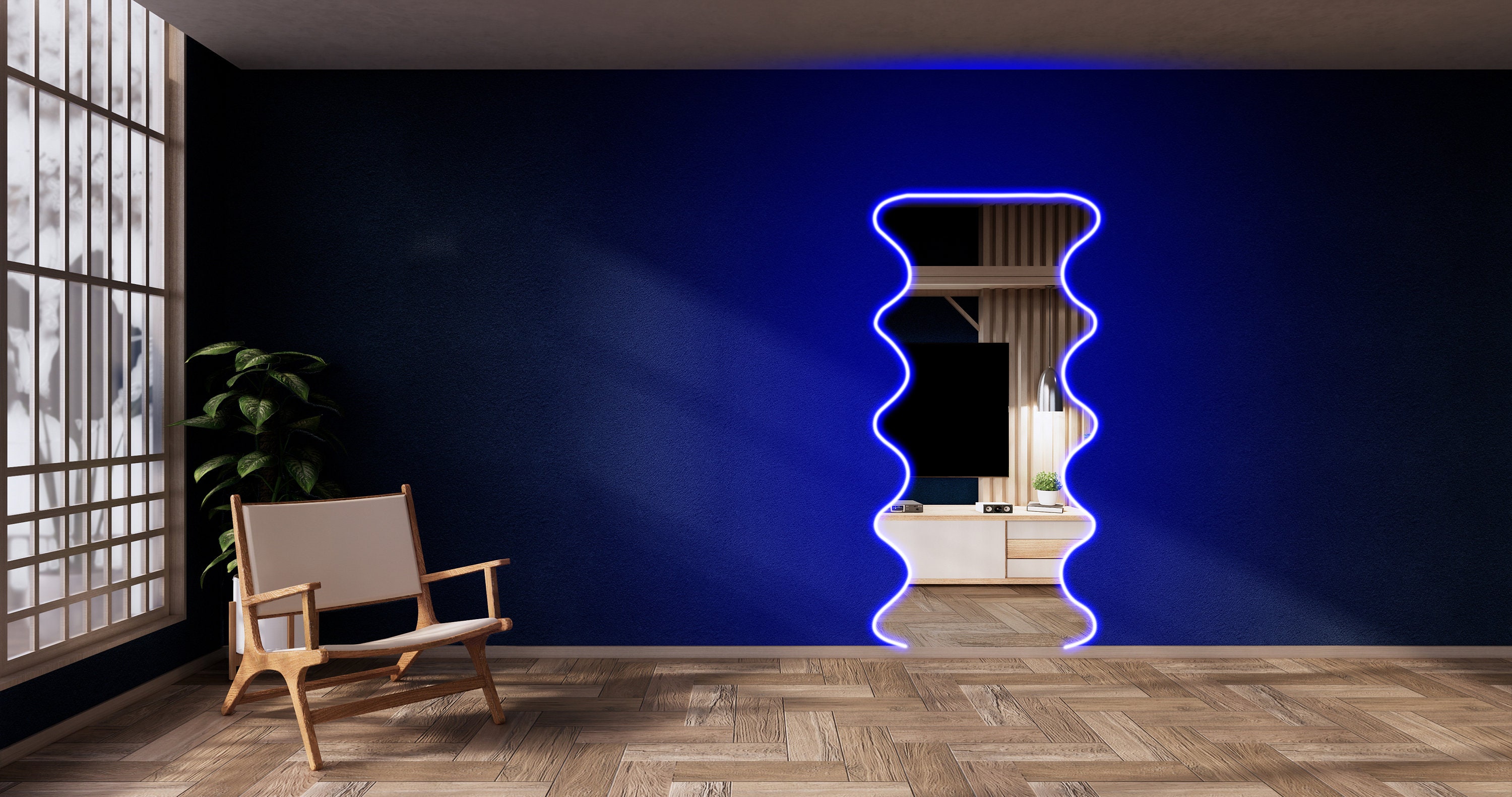 Wavy Neon Lighted Floor Mirror Irregular Neon Led Full Length Etsy