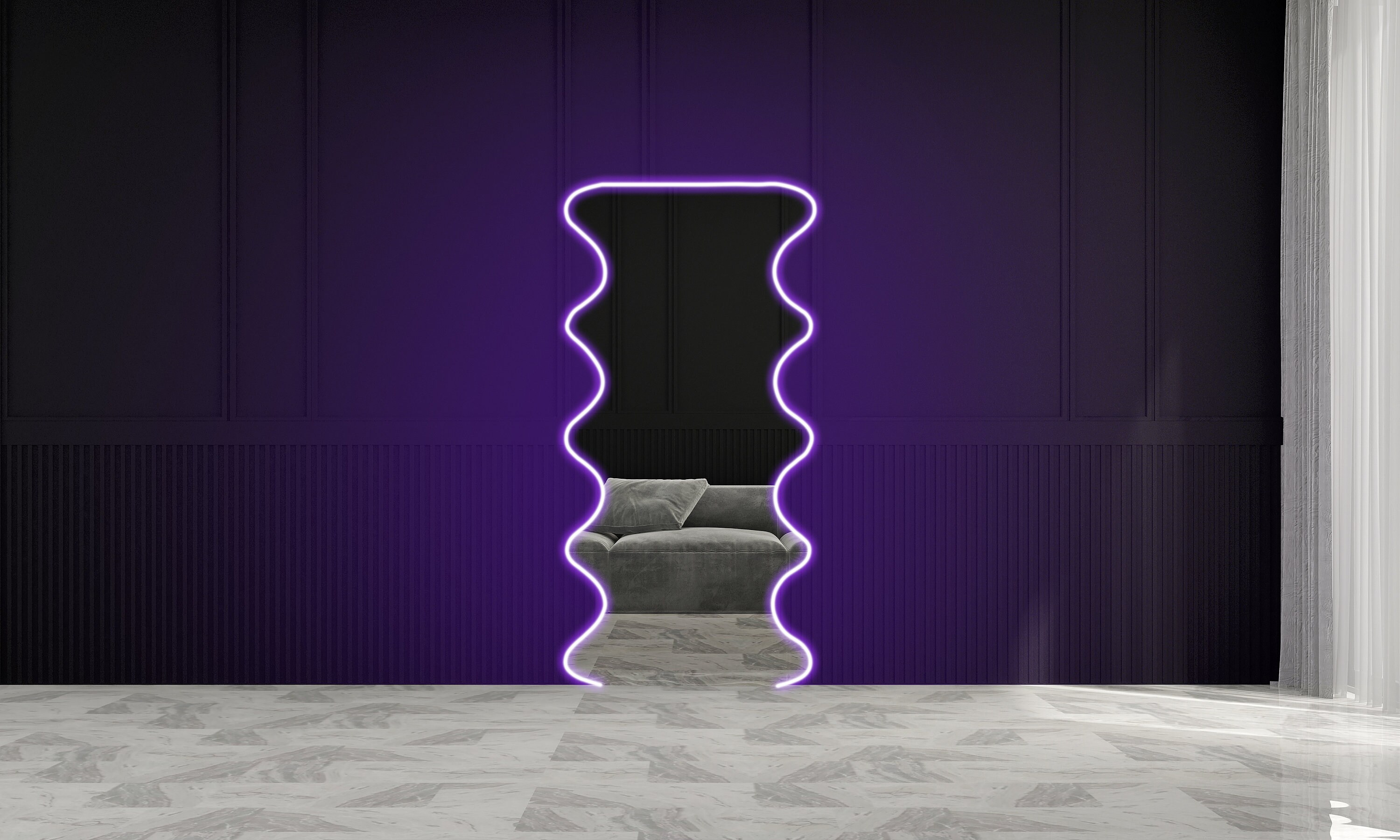 Wavy Neon Lighted Floor Mirror Irregular Neon Led Full Length - Etsy
