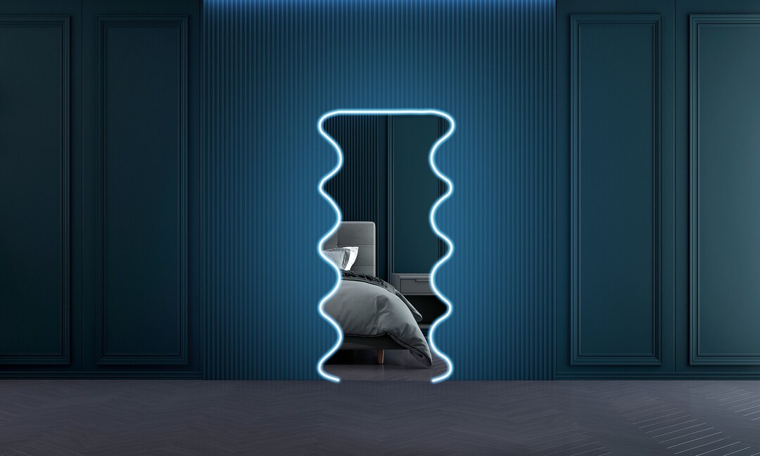 Wavy Neon Lighted Floor Mirror Irregular Neon Led Full Length Etsy