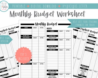 Monthly Budget Worksheet | Paycheck Budget Sheet | Financial Freedom | Zero Based Budget | Digital Printable Finance Guide