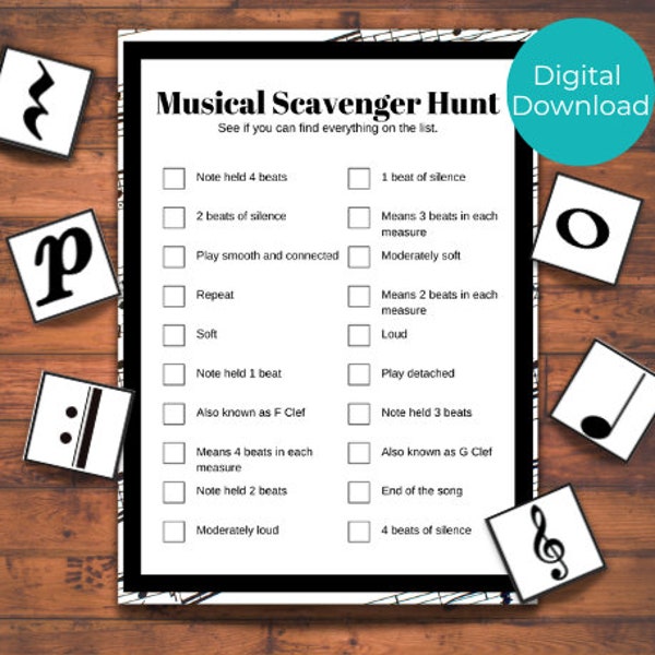 Musical Scavenger Hunt Digital Download Printable Piano Game