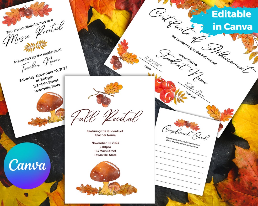 Editable Fall Music Recital Template With Certificate, Program ...