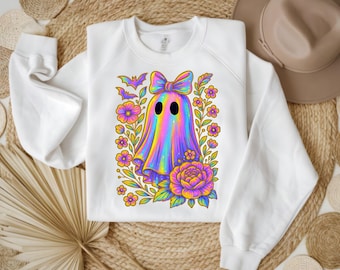 Preppy Floral Halloween Cute Ghost Png, Cute Ghost Coquette Png, Ghost and Flowers Png, Halloween Shirt Design, Spooky Ghost Sublimation