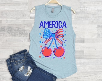 America with Cherries, Patriotic Sublimation Design, Fourth of July America PNG Download