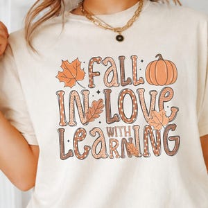Retro Teacher Fall Png, Fall in Love With Learning, Fall Teacher Shirt Design, Gift for Teacher, Teacher Pumpkin Png