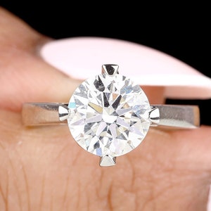 3 CT Round Moissanite Engagement Ring: 14K White Gold Solitaire