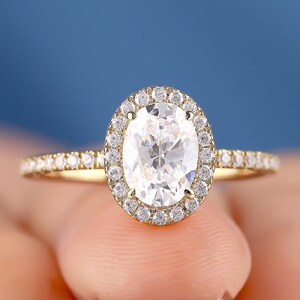 2.50 CT Oval Moissanite Engagement Ring 14k Solid Yellow Gold Ring Anniversary Ring Oval Halo Moissanite Wedding Ring For Her Handmade Ring
