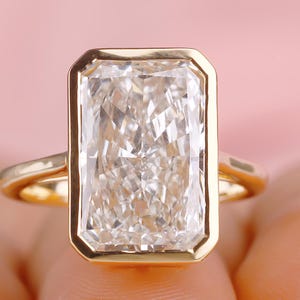 8.50 CT Radiant Cut Colorless Moissanite Engagement Ring, Bezel Set Solitaire Wedding Ring, Solid 14K Yellow Gold Ring, Anniversary Ring
