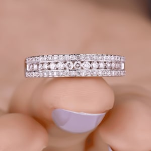 Timeless Triple Row Half Eternity Band, Round Cut Colorless Moissanite Wedding Band, Anniversary Gifts, Matching Band, Vintage Style Band