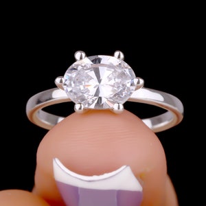 2CT Oval Moissanite East to West Engagement Ring Oval Moissanite Wedding Ring East to West Ring Solid White Gold Ring 6 Prong Solitaire Ring