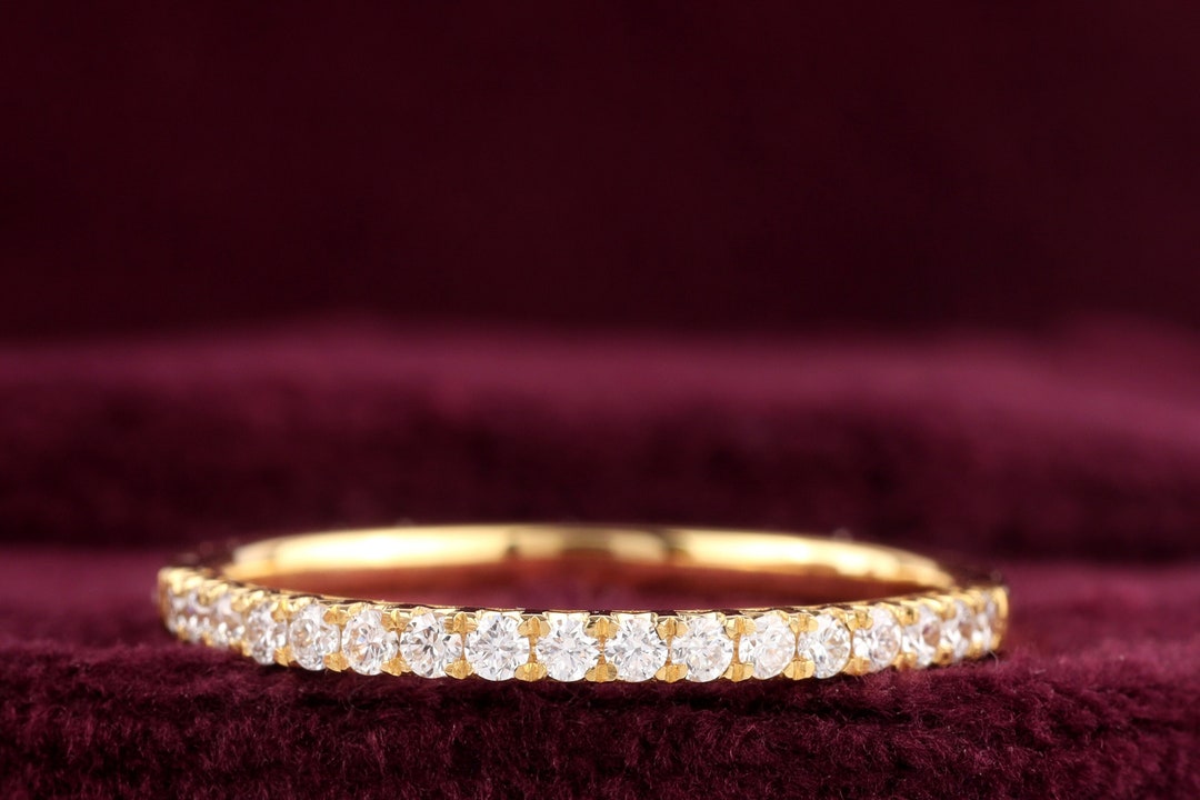 Round Cut Moissanite Half Eternity Band, 14K Yellow Gold Moissanite ...