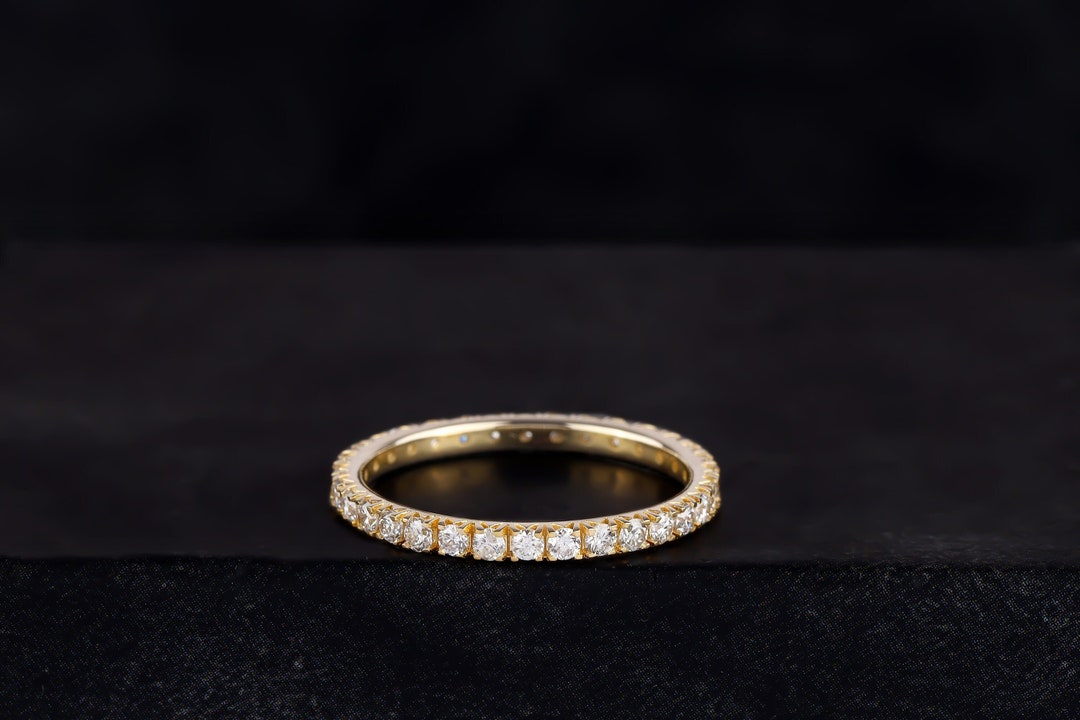 Full Eternity Moissanite Wedding Band, 14K Yellow Gold Moissanite Band ...