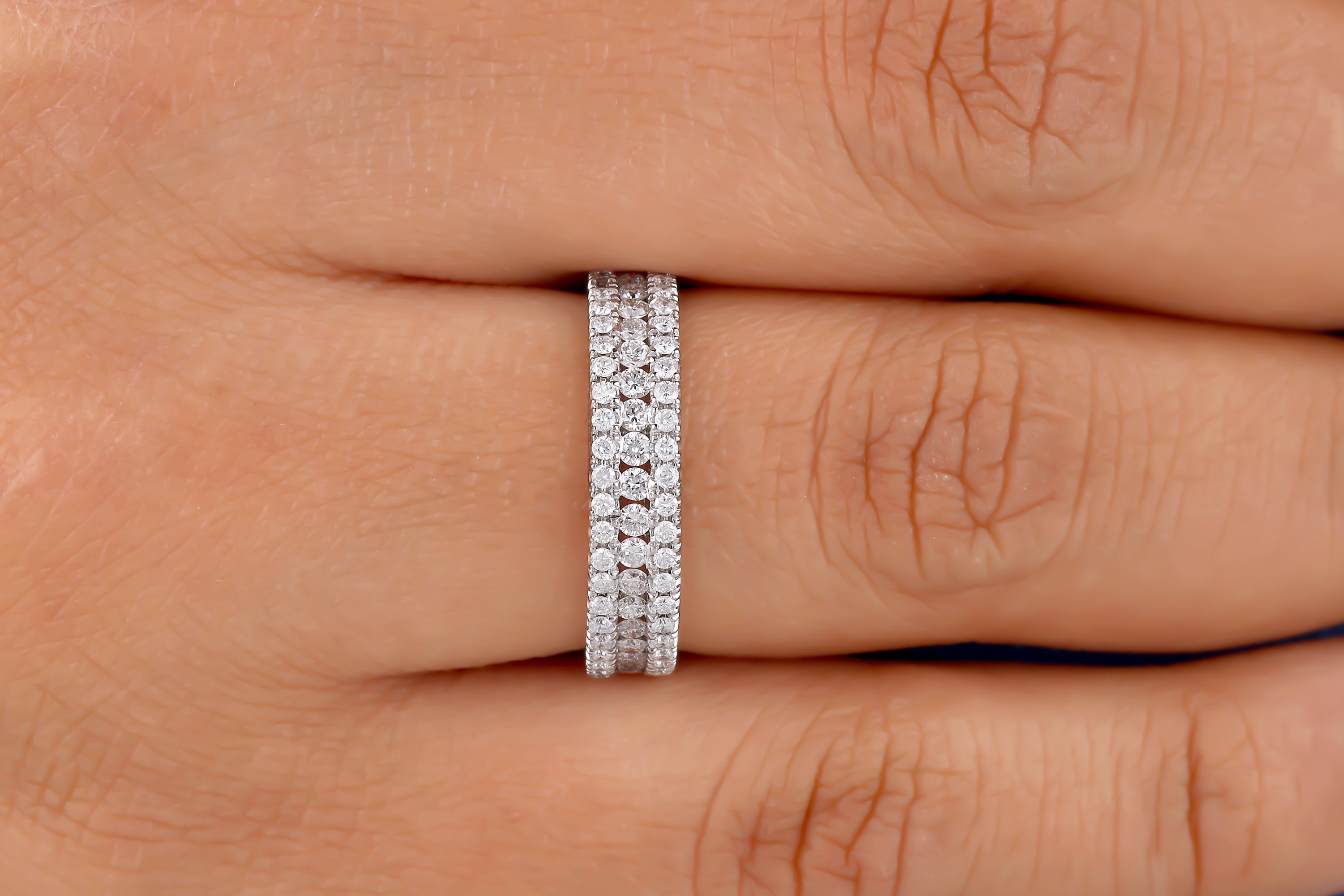 Round Cut Moissanite Wedding Band, 14K White Gold Half Eternity Ring ...