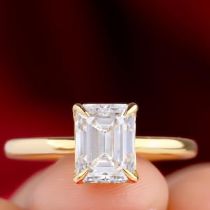 2.00 Ct Emerald Cut Moissanite Ring, Solid 14K Yellow Gold, Proposal Ring, Travel Engagement Ring, Valentines Gift, Solitaire Diamond Ring