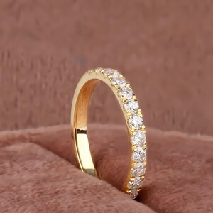 Round Cut Moissanite Wedding Band, Half Eternity Band, Minimalist Band, Gift For Bridal, Stacking Wedding Band, 14K yellow Gold Promise Band