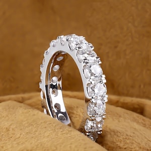 Round Moissanite 3/4 Eternity Wedding Band: Prong Set Solitaire