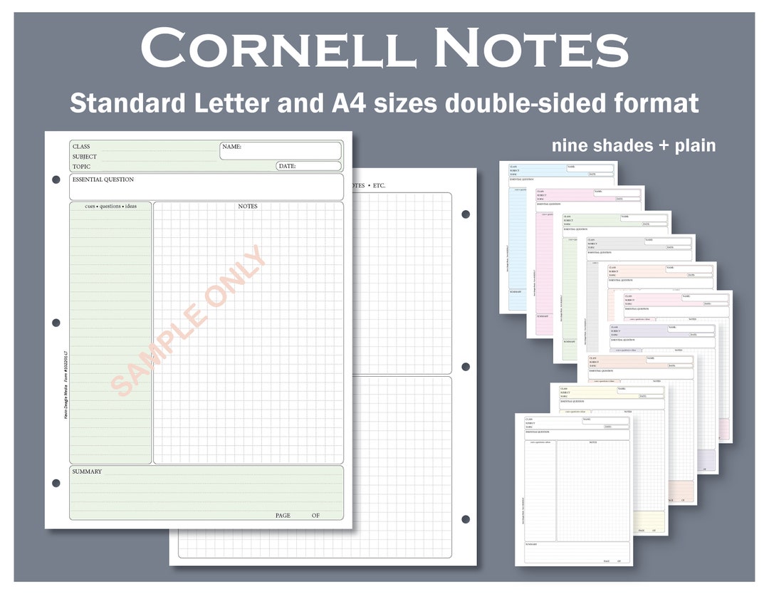 The Ultimate Cornell Notes Template Set. 10 Colour Variations, A4 and