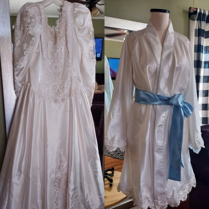Bridal robe, unpack the dress, robe made from loved ones dress for wedding, wedding day robe, Drapey Sleeve Version image 4